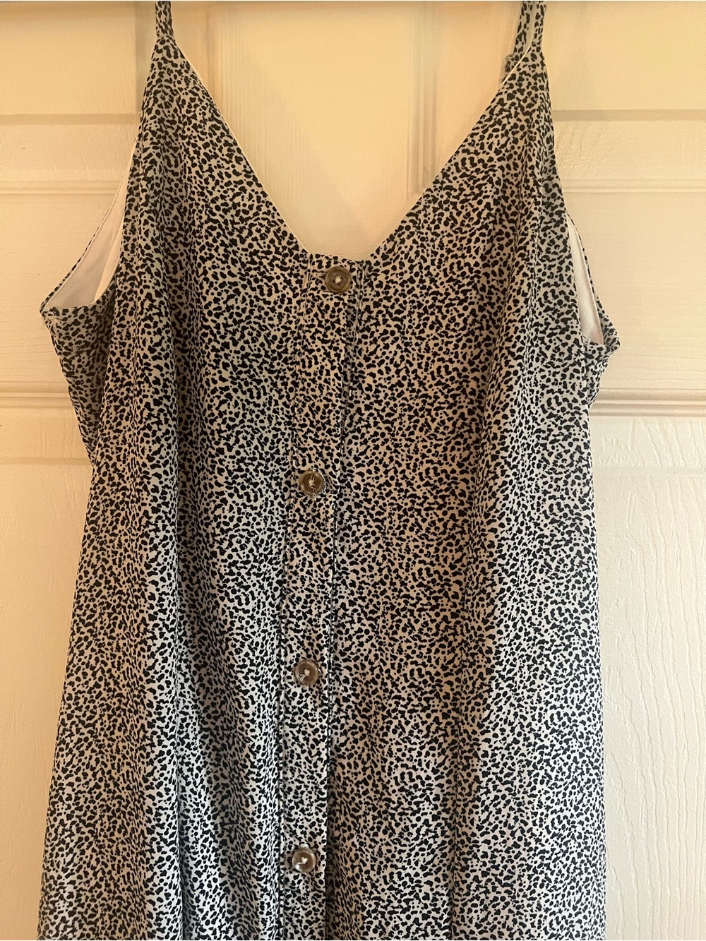 Sienna Sky Black and White Printed Button-Front Spaghetti Strap Dress